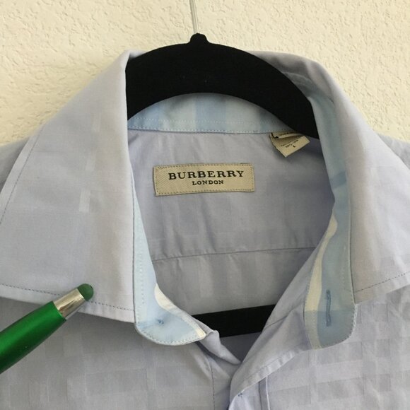BURBERRY LONDON Mens Large 15 1/2 -39 Dress Shirt Button Down Light Blue Cotton - Picture 10 of 14
